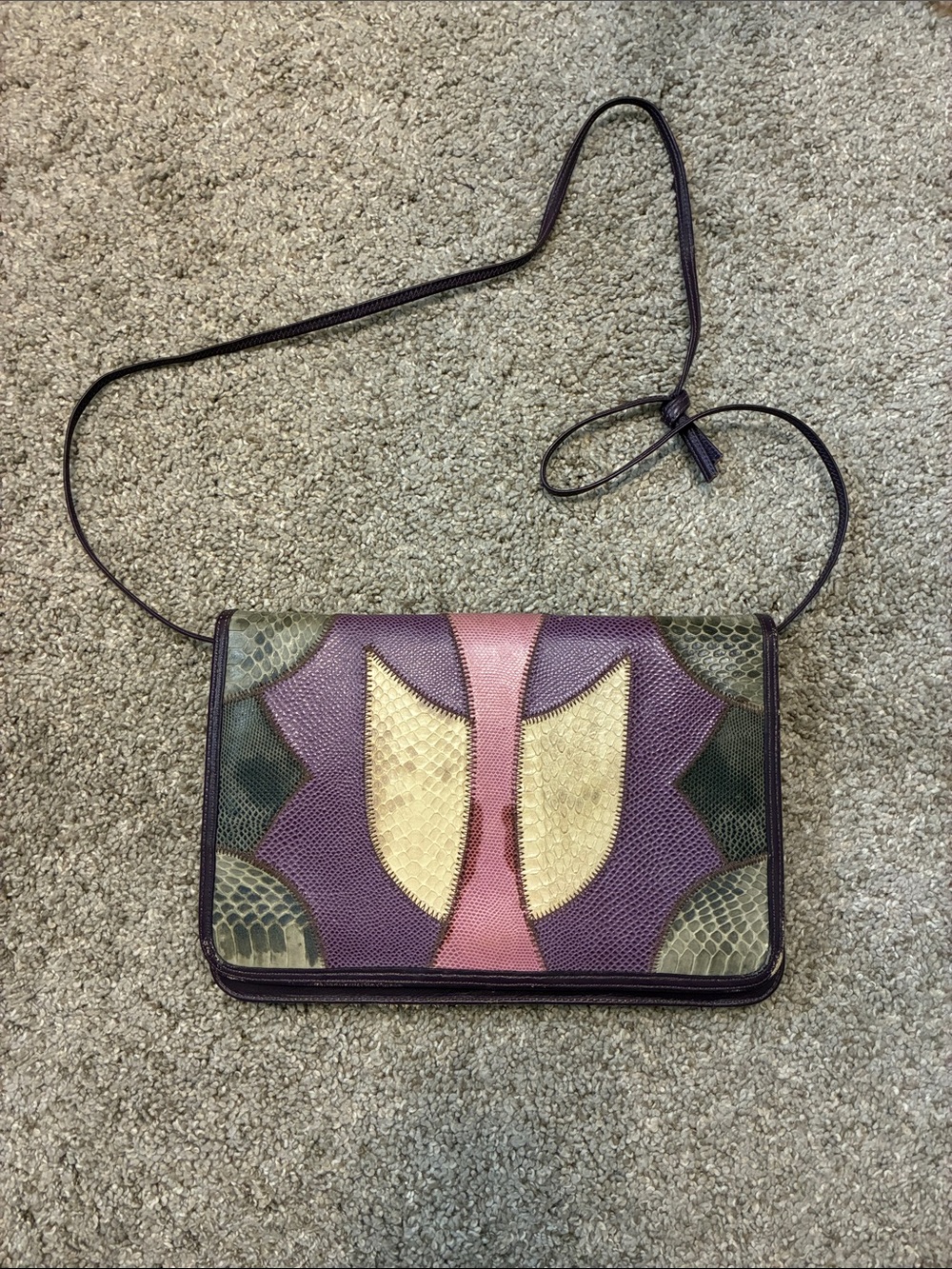 VTG Nordstrom Purple and Pink Leather Crossbody with Cream Panel Accents